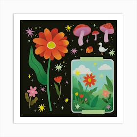 Flowers and Mushrooms Art Print