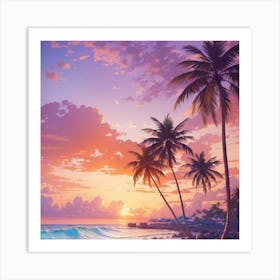 Sunset At The Beach 1 Art Print