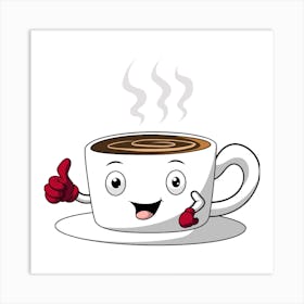 Coffee Cup With Thumbs Up: Cute coffee cup cartoon character Art Print