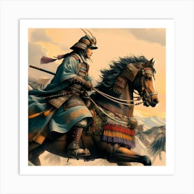 Traditional Samurai On His Decorated Horse Color Drawing 2 Art Print