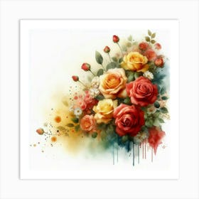 Watercolor design with beautiful roses oil painting abstract 15 Art Print