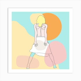 In Front To The Sun Line Art Girl In A Dress Art Print