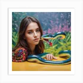 Beautiful Woman With Snake Art Print