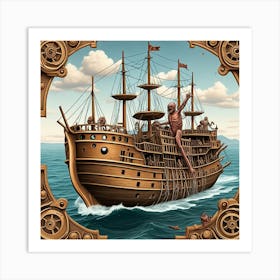 Steampunk Old Ship Cubism Style Art Print