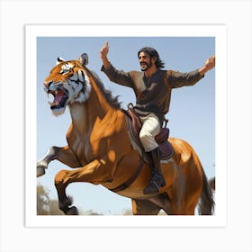 Man Riding A Tiger Art Print