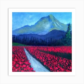 Tulip Garden Near The Mountain Art Print