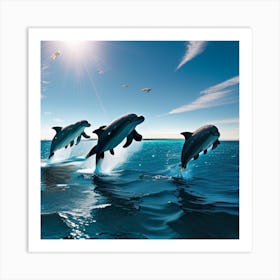 Dolphins Jumping In The Sea Art Print