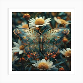 Butterfly On Daisies 3 Art Print