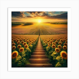 Sunflower Field At Sunset 4 Art Print