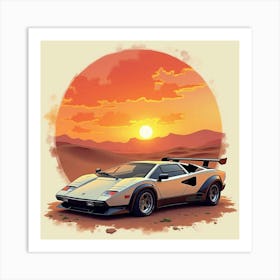 Lamborghini Sián With A Watercolor Desert Sunset Backdrop 1 Art Print