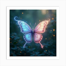 A Dreamy Butterfly With Wings Of Flowing, Liquid Light Fluttering Through A Cosmic Garden Art Print