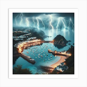 Lightning Over A Bay Art Print