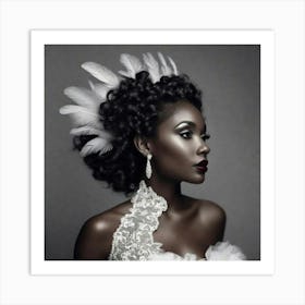 Black Bride With Feathers Art Print