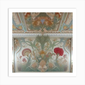 William Morris Inspired Floral Motifs Decorating The Walls Of An Elegant Ballroom, Style Art Nouveau 2 Art Print
