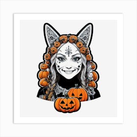 Day Of The Dead Cat Women Art Print