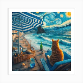 Party Cat at the Beach Art Print