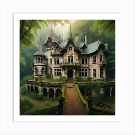 Gorgeous Abandoned Medieval Mansion In A Fairytale Forest 1 Art Print