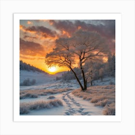 Sunset In The Snow Art Print