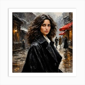 Woman In A Black Coat Art Print