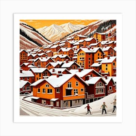 Snowboarding Vacation Cubism Style Art Print