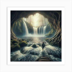 Stepping Into The Water, Finding A Hidden Cave Behind Amsterdam S Waterfall Style Mystical Realism (1) Art Print