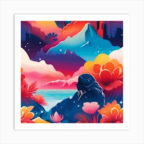Woman In The Mountains Polynesian texture monochromatic Art Print