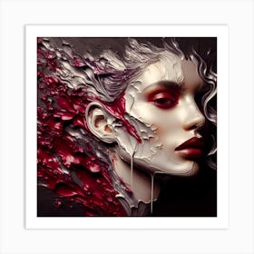 Face Of A Beautiful Woman - Embossed Acrylic Artwork In Maroon and Silver Art Print