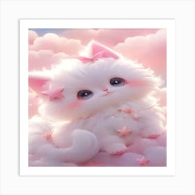 Cute White Kitten In The Clouds Art Print