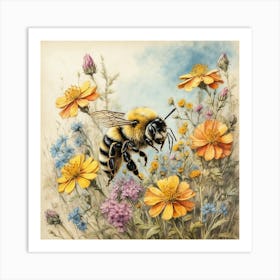 Bee In The Meadow Art Print