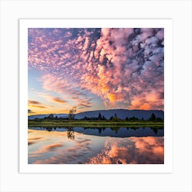 Sunrise Reflected In A Lake Art Print