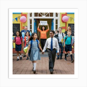 Group Of Children At School Art Print