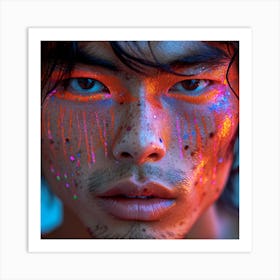 Asian Man With Neon Paint Art Print