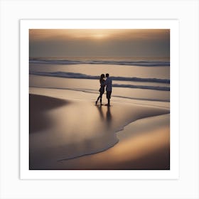 Couple On The Beach At Sunset Art Print