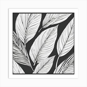 Black And White Tropical Leaves Art Print
