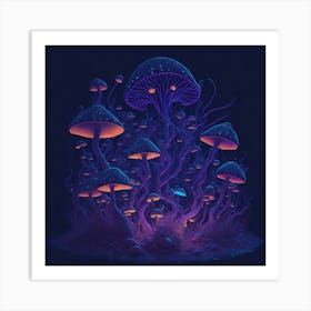 Neon Mushrooms (8) 1 Art Print