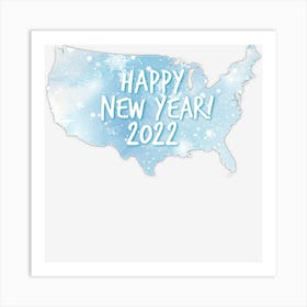 Usa Map, 2022 Happy New Year, Stars And Snowflakes, Blue, United State Art Print