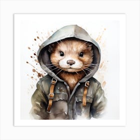 Watercolour Cartoon Otter In A Hoodie Art Print