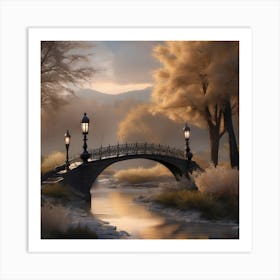 Bridge Over The River Landscape 6 Art Print