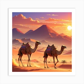 Camels In The Desert Art Print