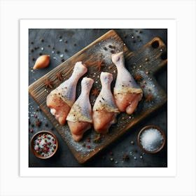 Chicken Leg On A Cutting Board With Spices Art Print