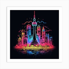 Neon City Skyline 1 Art Print