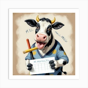 Cow Holding A Sign Art Print