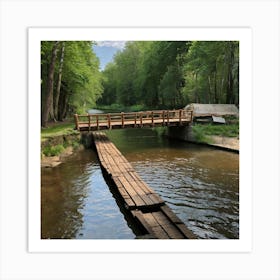 Wooden Bridge Over A River Art Print