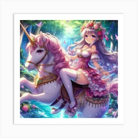 Unicorn Girl Riding A Unicorn Art Print