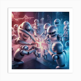 Teaming Up A Robot Puzzle Party Art Print