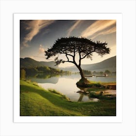 Lone Tree In A Lake Art Print