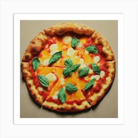 Pizza With Basil Leaves Art Print