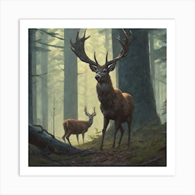 Deer In The Forest 104 Art Print