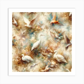 Birds In Flight and Standing Art Print