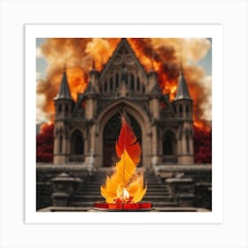 Flames In Front Of A Church Art Print